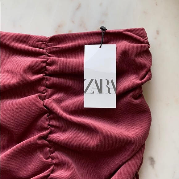 Zara marsala red draped ruched zip mini skirt saffron red - Picture 7 of 12